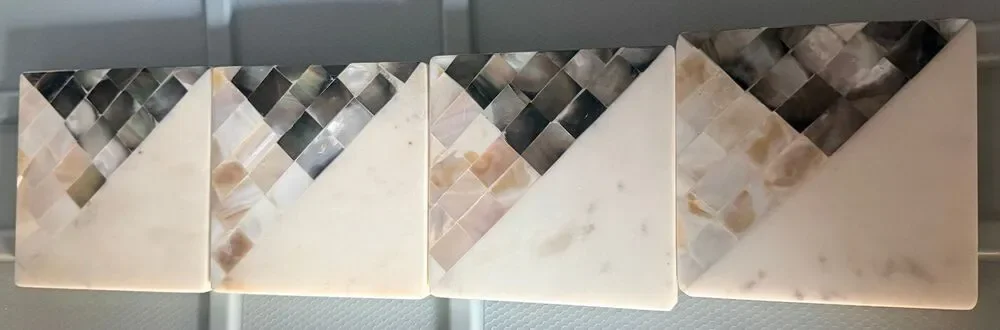 Set of 4 Mother of Pearl Mosaic Triangle Coasters Iridescent Shell